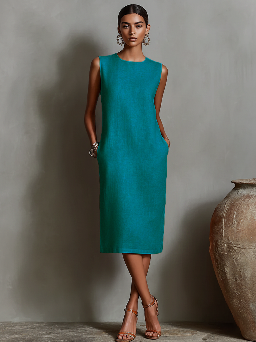 Mira | Damesjurk - Linnen Mouwloos met Zijzakken, Casual Zomerstijl Blauw