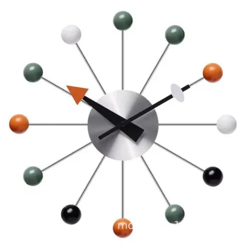 Moderne Wandklok 33 cm met Stil Kwartsmechanisme en Kleurrijke Houten Ballen voor Speelse Interieurs Plastic bal stijl