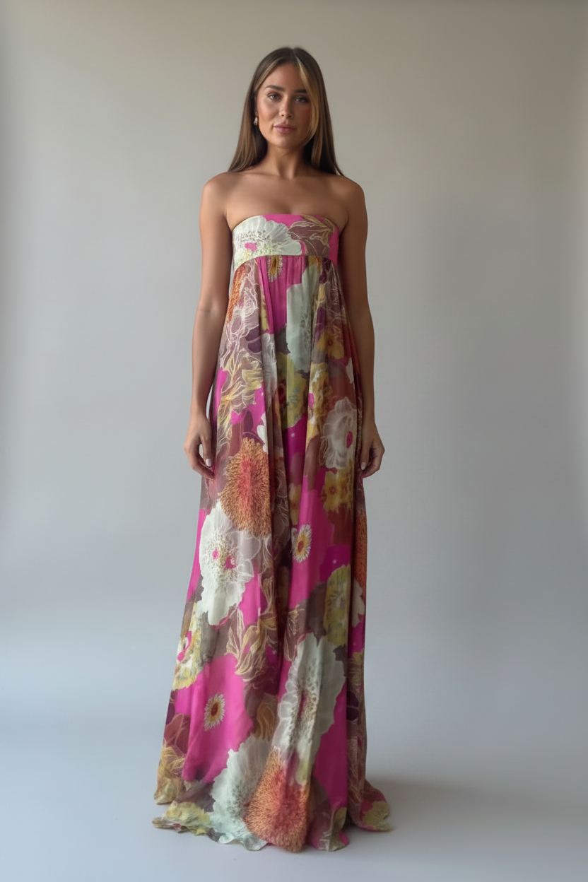 Luna | Maxi Jurk Dames - Print Strapless Backless