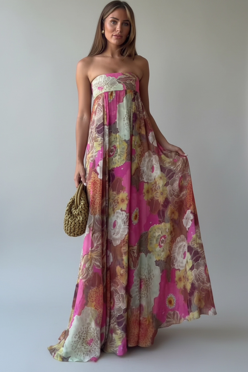 Luna | Maxi Jurk Dames - Print Strapless Backless