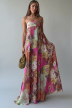 Luna | Maxi Jurk Dames - Print Strapless Backless