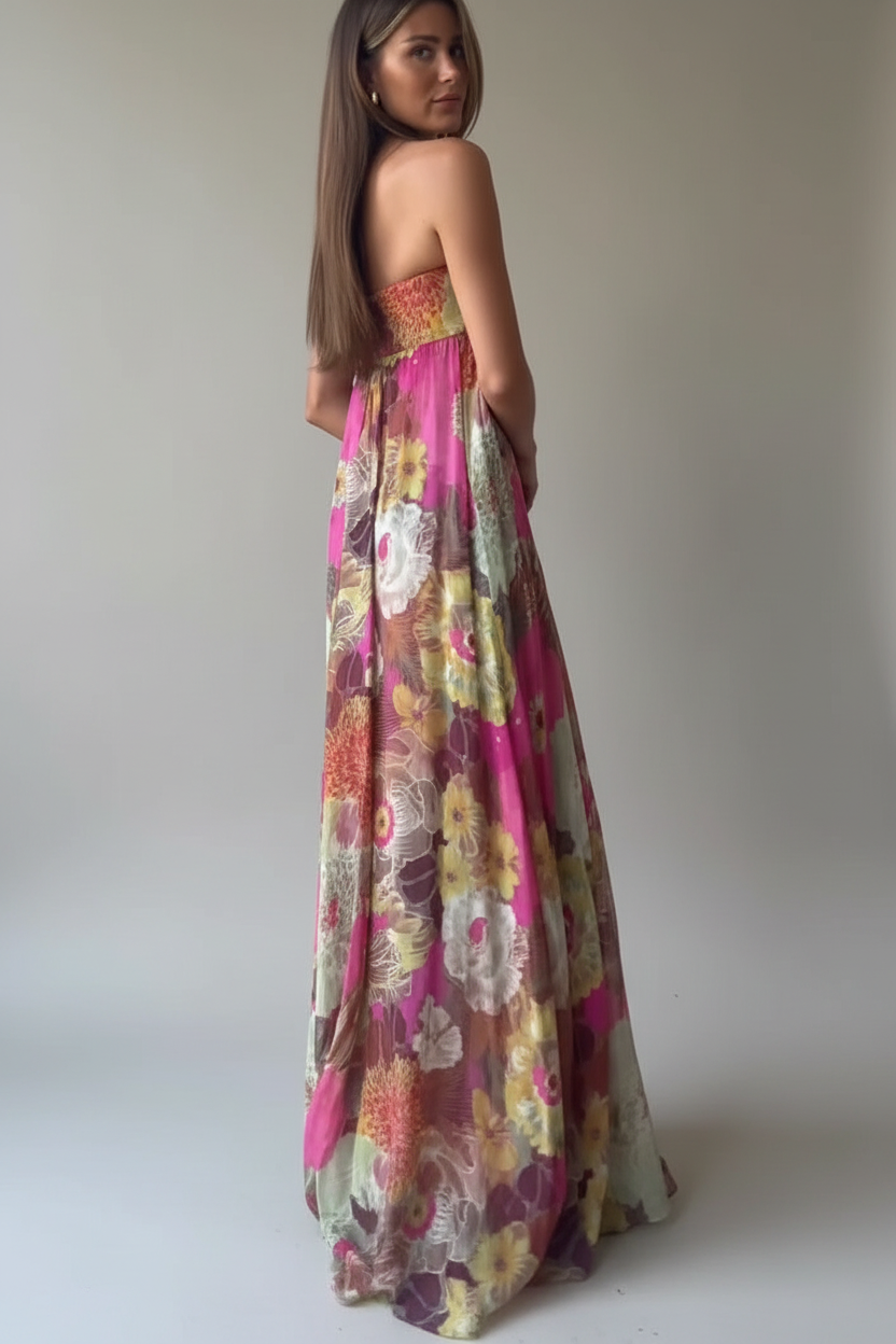 Luna | Maxi Jurk Dames - Print Strapless Backless