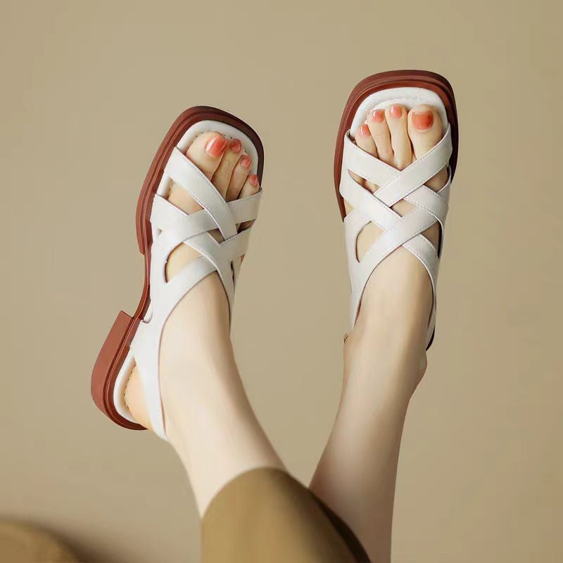 Mona | Dames Sandalen - Leren Gladiatorstijl, Minimalistisch Design Beige