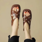 Mona | Dames Sandalen - Leren Gladiatorstijl, Minimalistisch Design Bruin