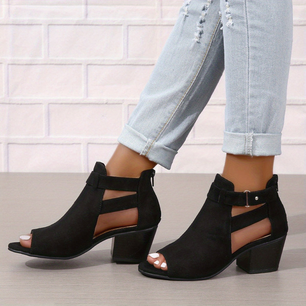 Mora | Dames Blokhaklaarzen - Zacht Synthetisch Materiaal, Peep-Toe