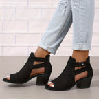 Mora | Dames Blokhaklaarzen - Zacht Synthetisch Materiaal, Peep-Toe