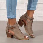 Mora | Dames Blokhaklaarzen - Zacht Synthetisch Materiaal, Peep-Toe