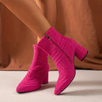 Enkellaarzen Dames Rits Blokhak Spitse Neus Roze