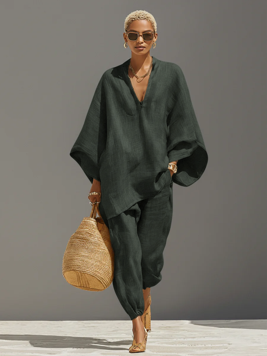 Nina | Dames Set - Asymmetrische Zoom, Losse Pasvorm, Casual Chic Grijs