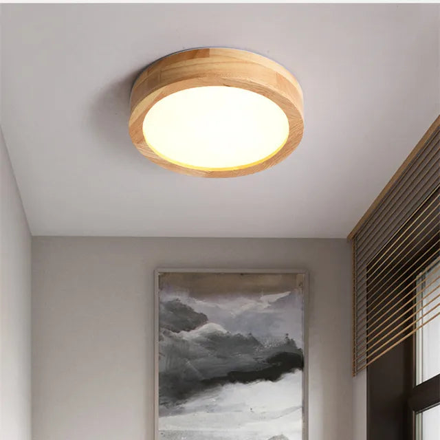 Ronde Houten Scandinavische Plafondlamp – Plafonnière van Massief Hout, LED, Warmwit of Koelwit – NordicLuxe Type B Diameter 20cm