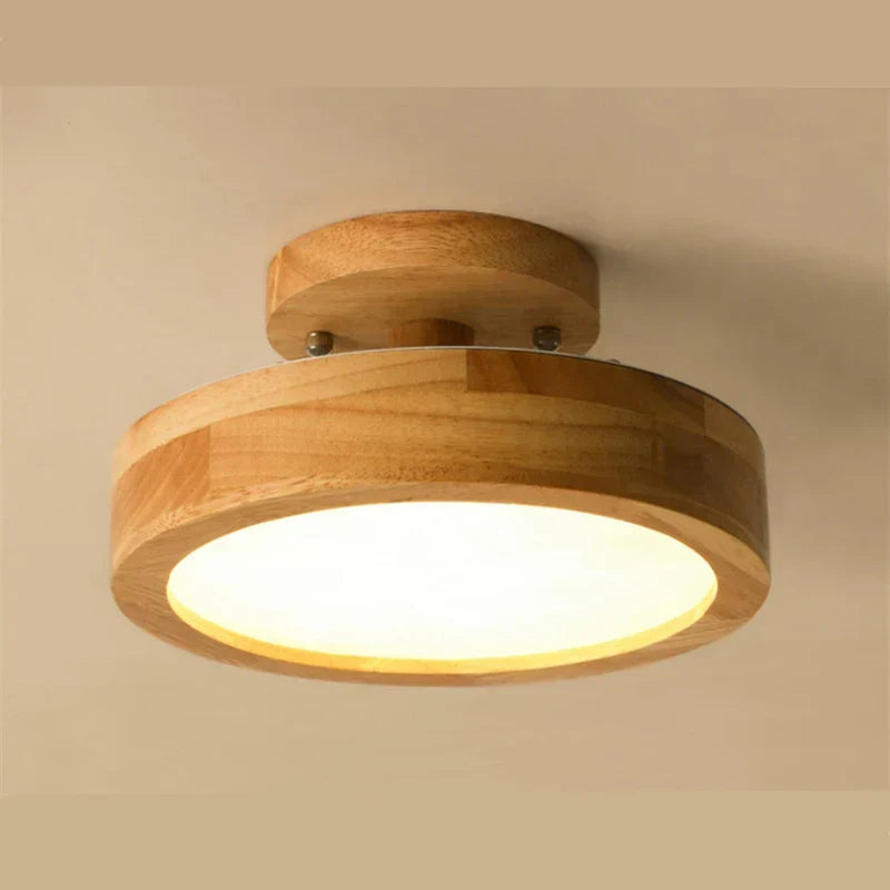 Ronde Houten Scandinavische Plafondlamp – Plafonnière van Massief Hout, LED, Warmwit of Koelwit – NordicLuxe