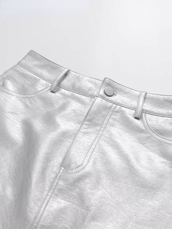 Yvaine | Rok Dames - Zilver Polyester - Hoge Taille