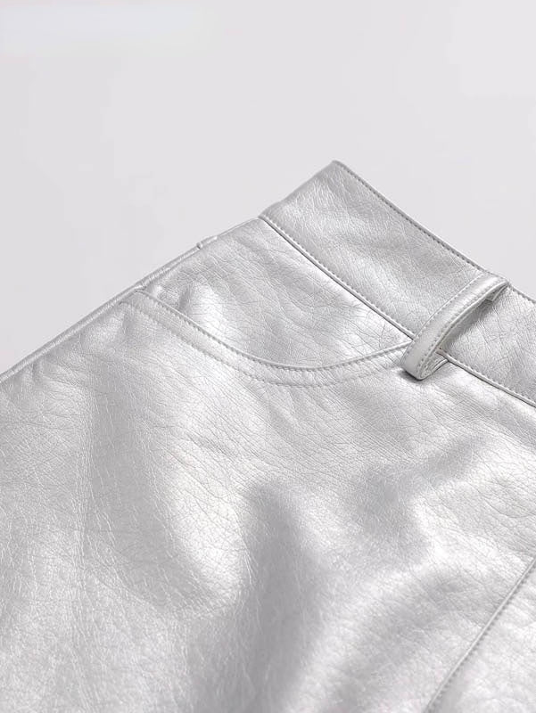 Yvaine | Rok Dames - Zilver Polyester - Hoge Taille