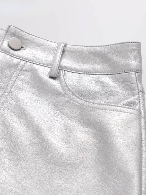 Yvaine | Rok Dames - Zilver Polyester - Hoge Taille