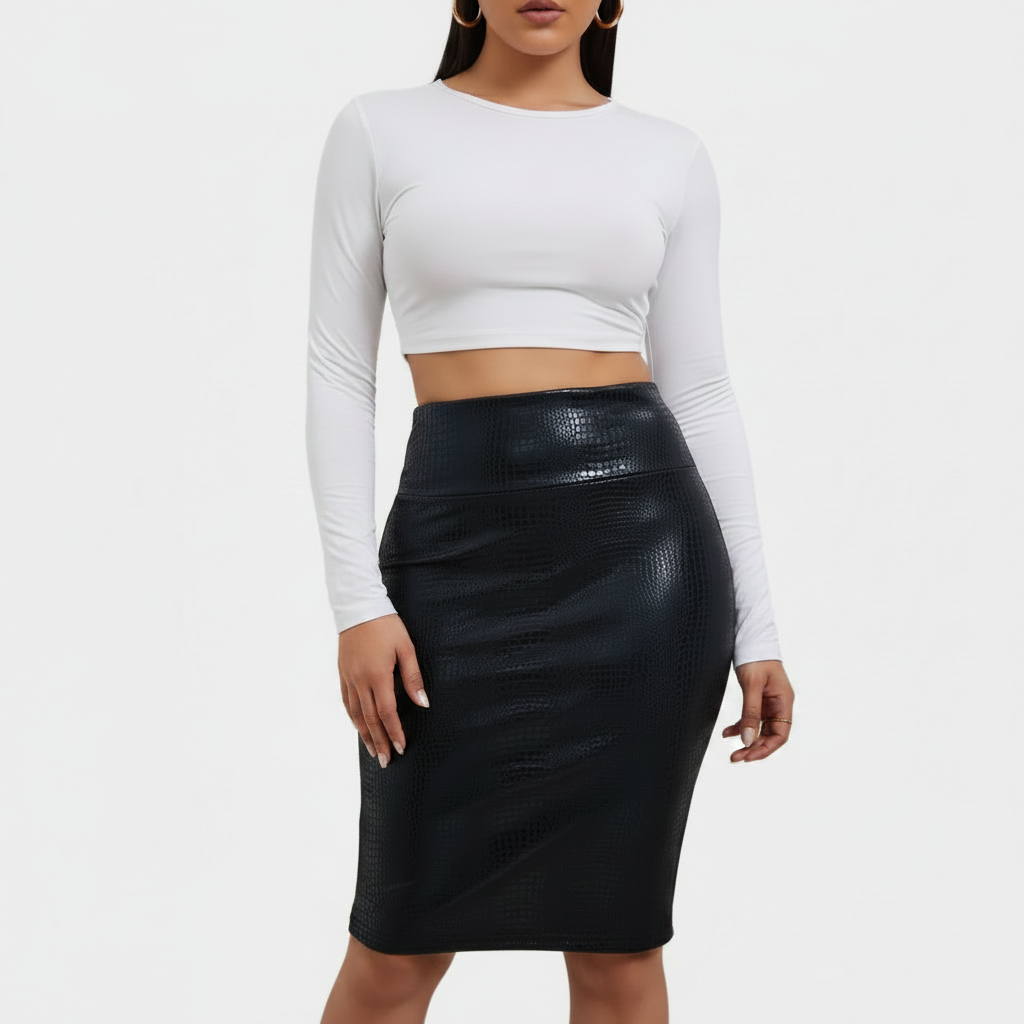 Caelia | Rok Dames - Crocoprint Polyester - Hoge Taille