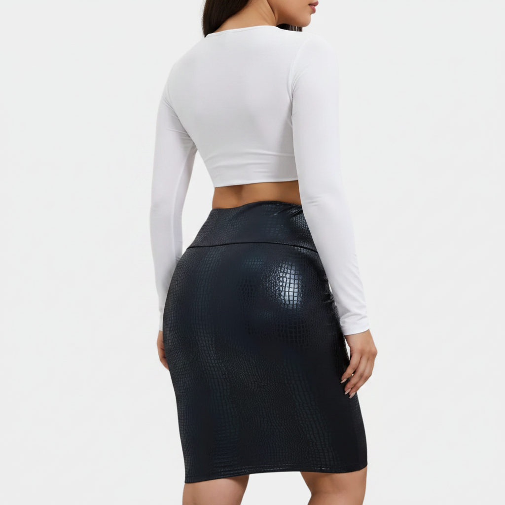 Caelia | Rok Dames - Crocoprint Polyester - Hoge Taille