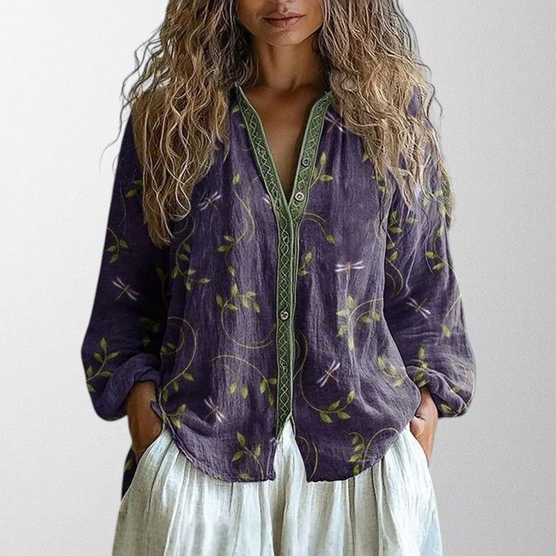 Oriana | Vintage Blouse - Bladprint, Comfortabel en Elegant