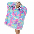 Oversized Fleece Deken met Capuchon – Hoodie Deken met Zakken, Draagbare Deken met Eenhoorn & Regenboog Print – SnuggleHood Paars mix