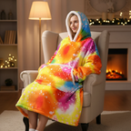 Oversized Fleece Deken met Capuchon – Hoodie Deken met Zakken, Draagbare Deken met Eenhoorn & Regenboog Print – SnuggleHood