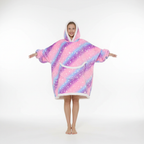 Oversized Fleece Deken met Capuchon – Hoodie Deken met Zakken, Draagbare Deken met Eenhoorn & Regenboog Print – SnuggleHood Regenboog-eenhoorn