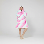 Oversized Fleece Deken met Capuchon – Hoodie Deken met Zakken, Draagbare Deken met Eenhoorn & Regenboog Print – SnuggleHood Wit-roze