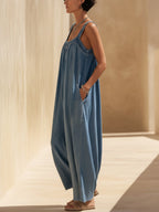 Novali | Jumpsuit Dames - Denim - Oversized Mouwloos Wijde Pijpen