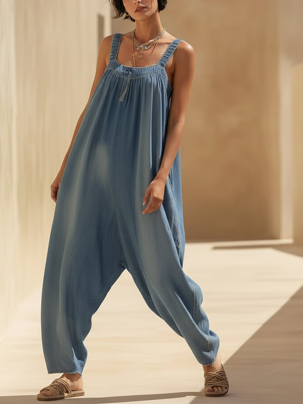 Novali | Jumpsuit Dames - Denim - Oversized Mouwloos Wijde Pijpen