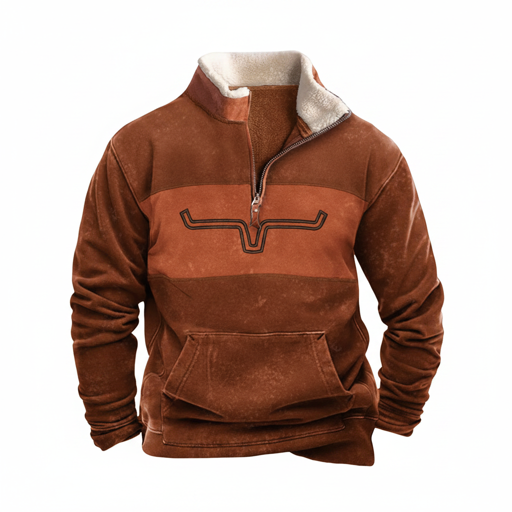 Trui Heren Halve Rits Warm Comfortabel Oranje
