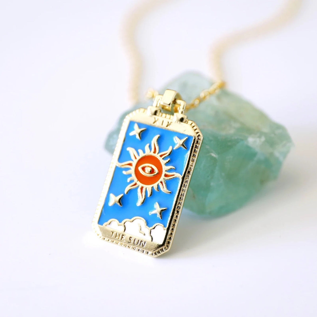 Tarotkaarten Ketting – Tarot Hanger Ketting van Roestvrij Staal, Zon, Maan, Ster & Wereld, Elk met Eigen Betekenis – Amore Zon