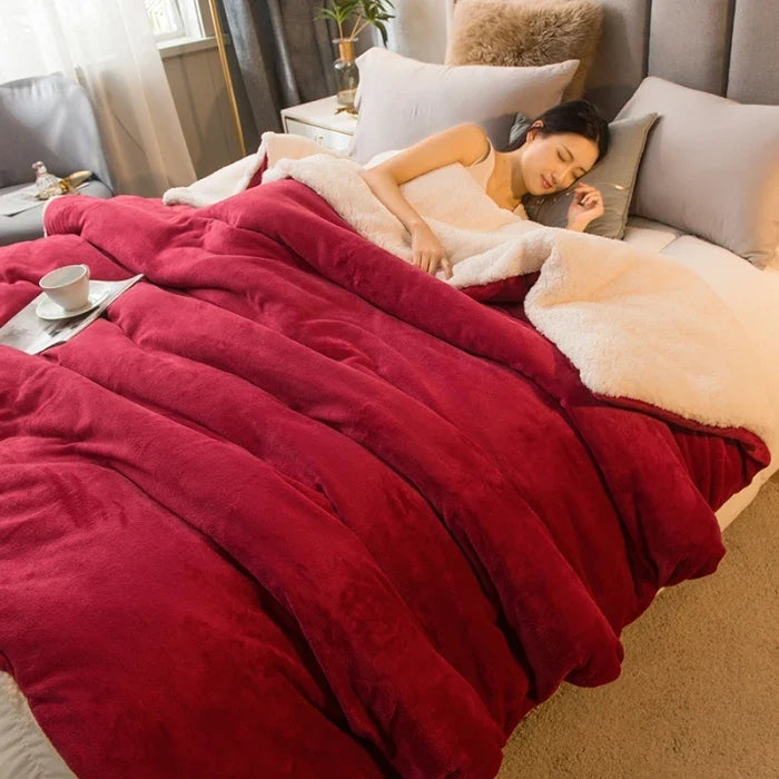 Dubbelzijdige Flanel & Fleece Plaid – Zachte Warme Deken voor Bed en Bank, 12 Kleuren, 5 Maten Wijnrood