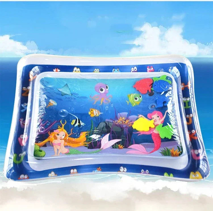Opblaasbare Baby Buikligging-Watermat - Sensorische Speelmat & Educatief Tummy Time Speelgoed met Drijvende Zeediertjes voor Baby's 6