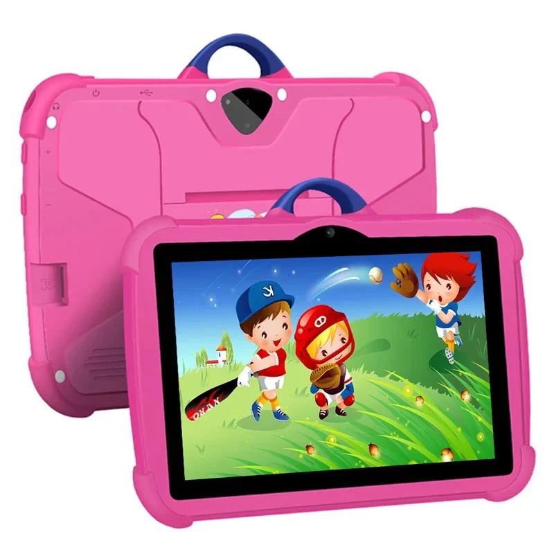 Kinder 7-inch Android-tablet 64GB - Quad-core lerntablet met schokbestendige hoes Roze