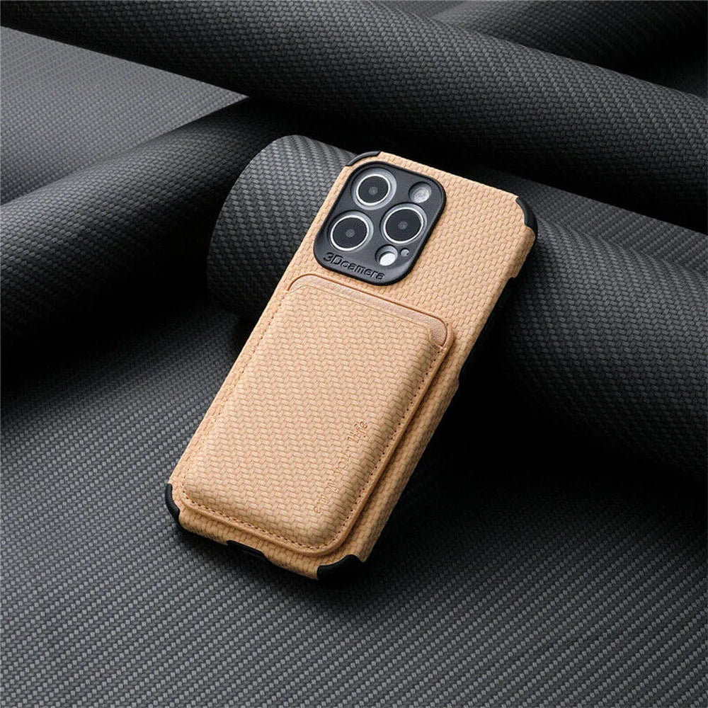 MagSafe Telefoonhoesje met Portemonnee – iPhone Hoesje met Pasjeshouder, MagSafe Compatible, Carbon Look, iPhone 11 t/m 17 – TitanWallet Carbon Beige
