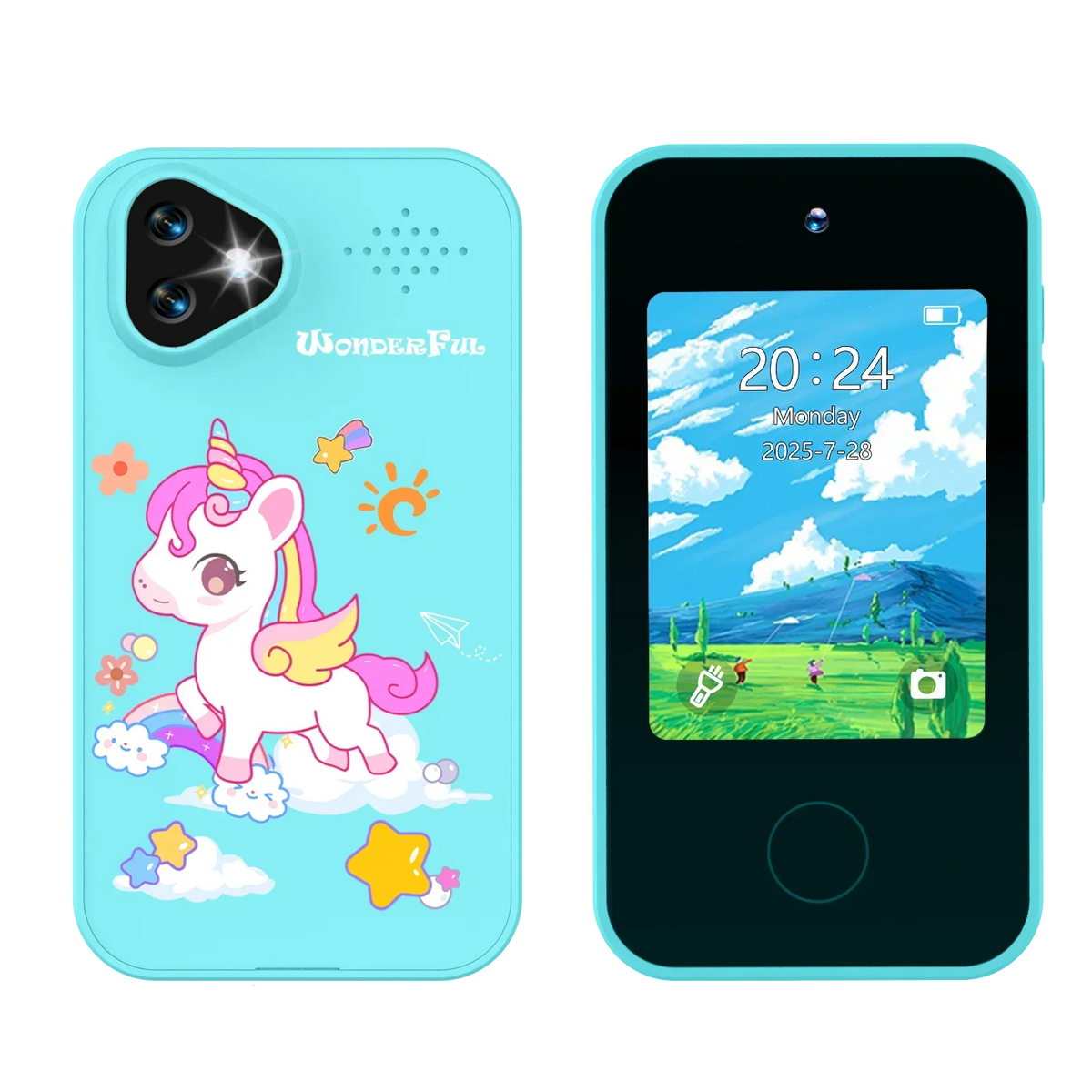 Kinder-smartphonespeelgoed met dubbele camera - 1080P HD-video & MP3-muziekspeler met spelletjes Pony Blauw