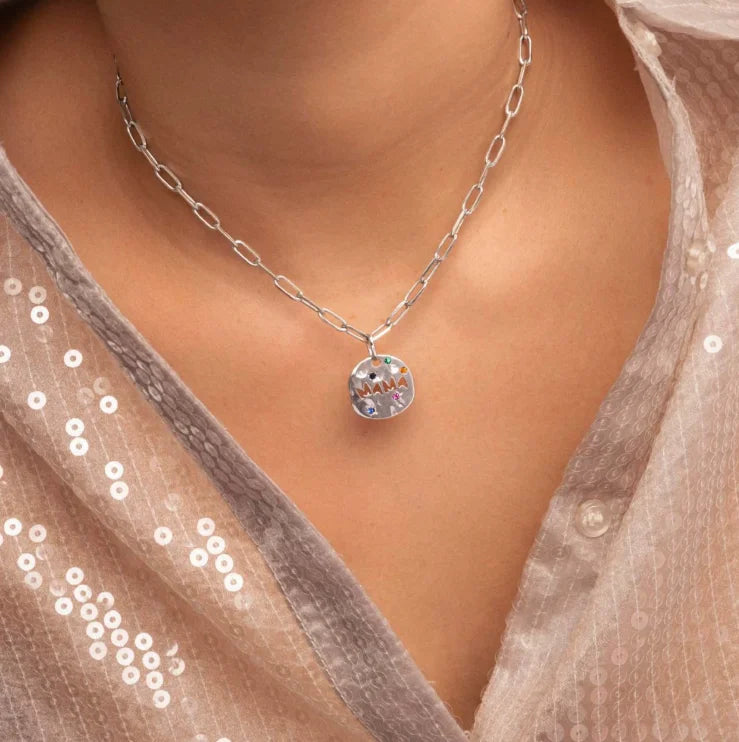 Bersh | Moederdag MAMA Ketting Cadeau - Onregelmatige Ronde Beschermhanger van Waterdicht Roestvrij Staal, Fijn Mama-Sieraad Cadeau voor Vrouwen Mama - Variant 2