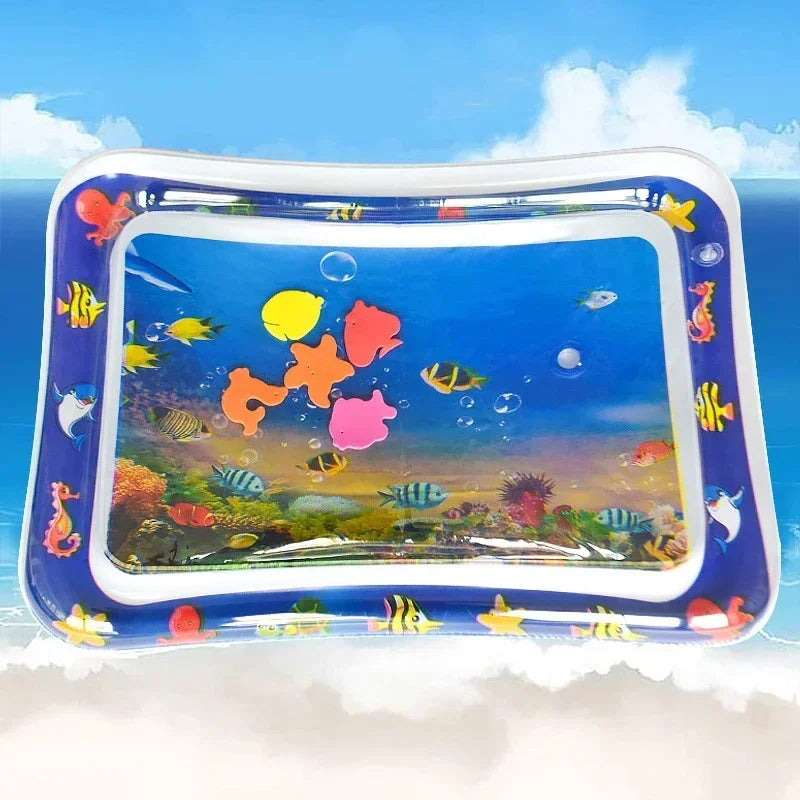 Opblaasbare Baby Buikligging-Watermat - Sensorische Speelmat & Educatief Tummy Time Speelgoed met Drijvende Zeediertjes voor Baby's 7