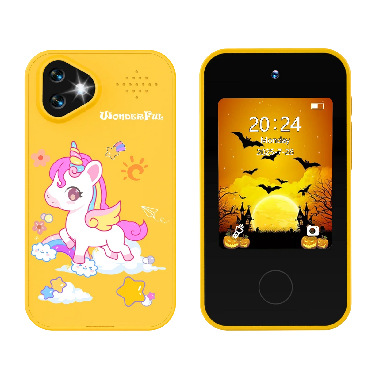 Kinder-smartphonespeelgoed met dubbele camera - 1080P HD-video & MP3-muziekspeler met spelletjes Pony Geel
