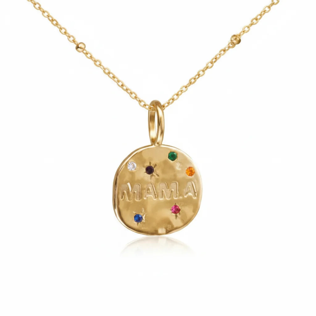 Bersh | Moederdag MAMA Ketting Cadeau - Onregelmatige Ronde Beschermhanger van Waterdicht Roestvrij Staal, Fijn Mama-Sieraad Cadeau voor Vrouwen Abuela - Variant 1