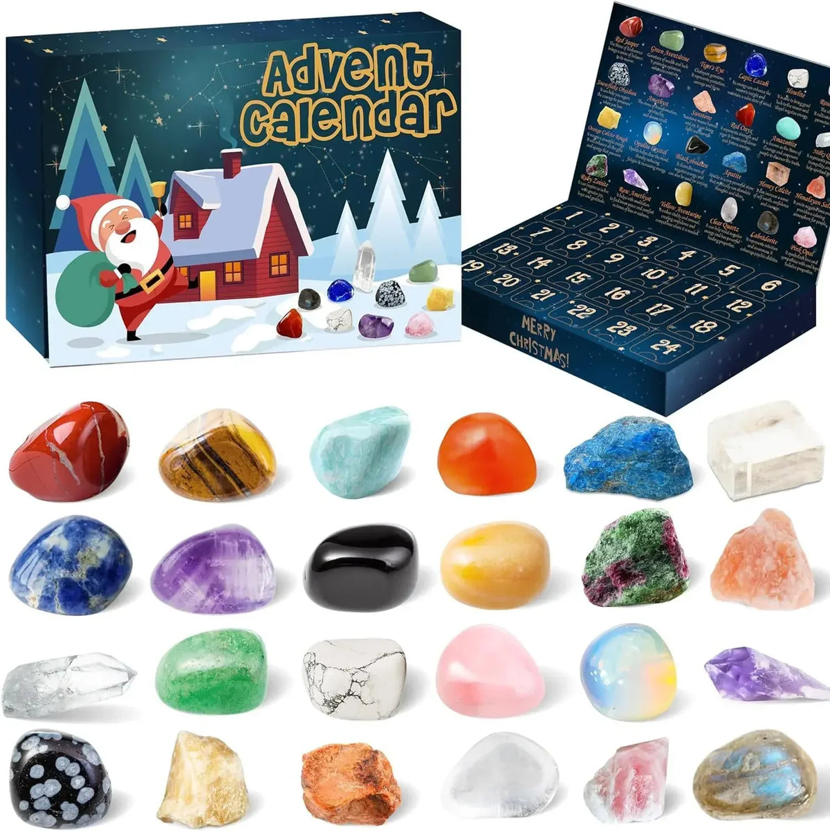 Edelstenen Adventskalender voor Kinderen – Kristallen Adventskalender met 24 Natuurlijke Edelstenen, Leerzaam Kerstcadeau – GemSpark