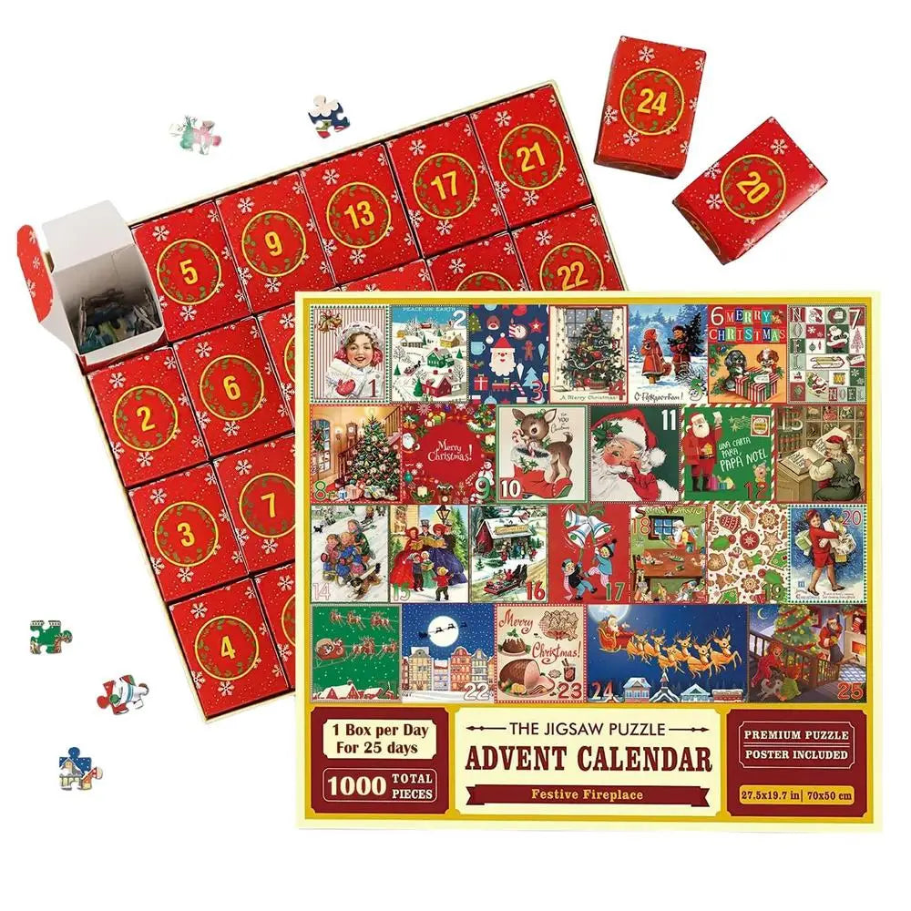 Puzzel Adventskalender 1000 Stukjes – Kerstpuzzel in 24 Dagen, Elke Dag Nieuwe Puzzelstukjes, Cadeau voor Volwassenen & Gezin