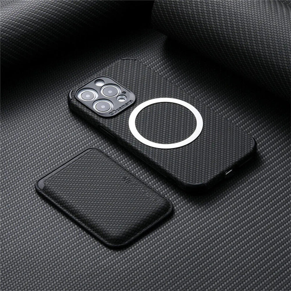 MagSafe Telefoonhoesje met Portemonnee – iPhone Hoesje met Pasjeshouder, MagSafe Compatible, Carbon Look, iPhone 11 t/m 17 – TitanWallet