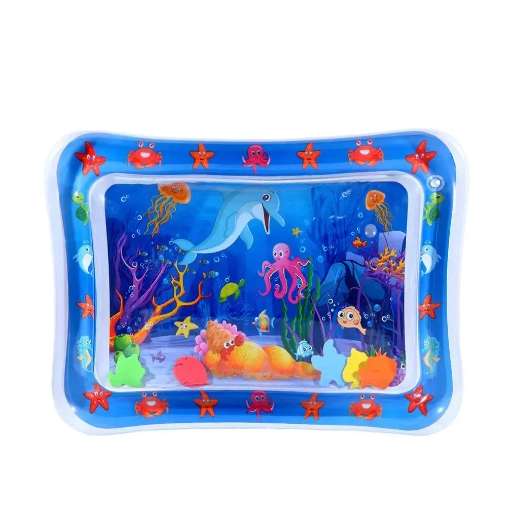 Opblaasbare Baby Buikligging-Watermat - Sensorische Speelmat & Educatief Tummy Time Speelgoed met Drijvende Zeediertjes voor Baby's 8