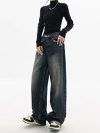Vintage Baggy Dames Jeans – High Waist Wide Leg Jeans, Blauwgrijs, S–XL – Aria