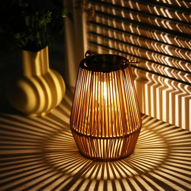 Solarlantaarn in Rotanlook – Solar Tuinlantaarn met LED & Schemersensor, Waterdicht IP65, 21 cm