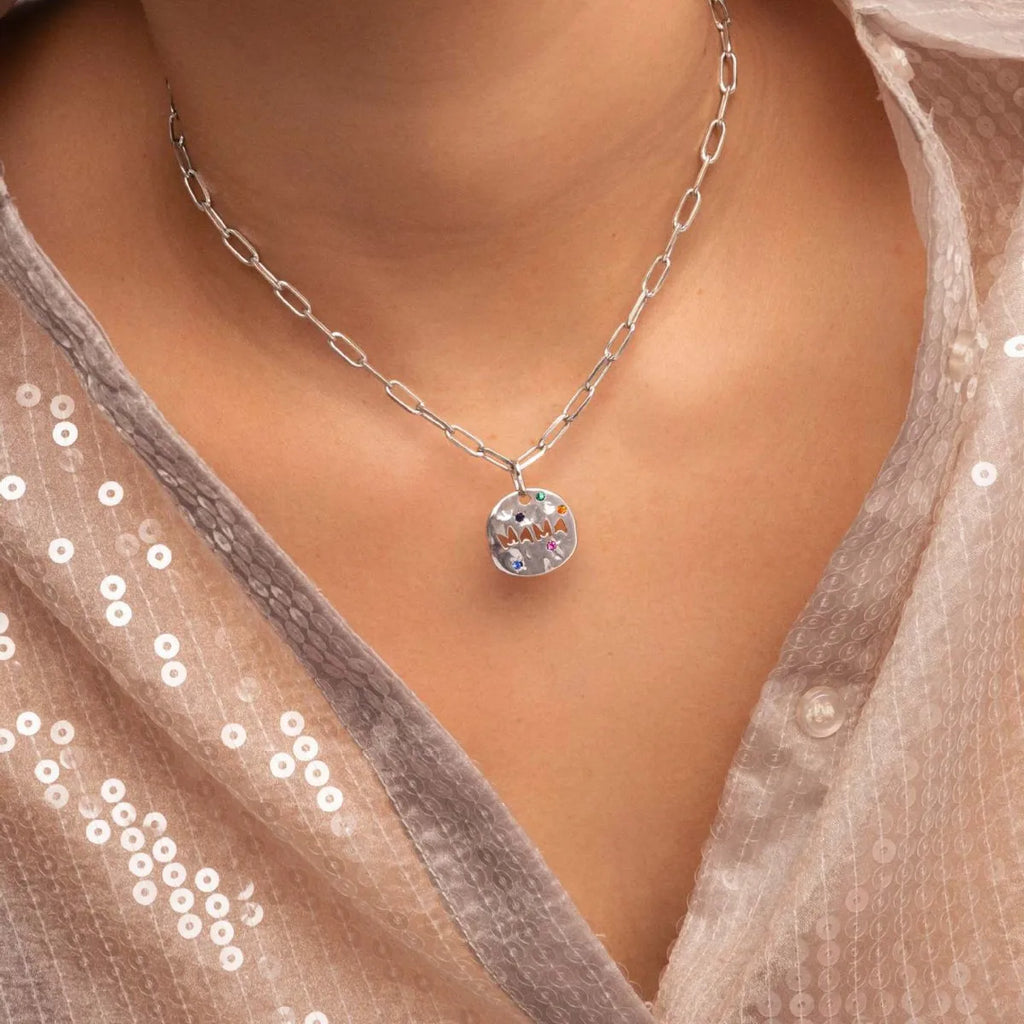Bersh | Moederdag MAMA Ketting Cadeau - Onregelmatige Ronde Beschermhanger van Waterdicht Roestvrij Staal, Fijn Mama-Sieraad Cadeau voor Vrouwen