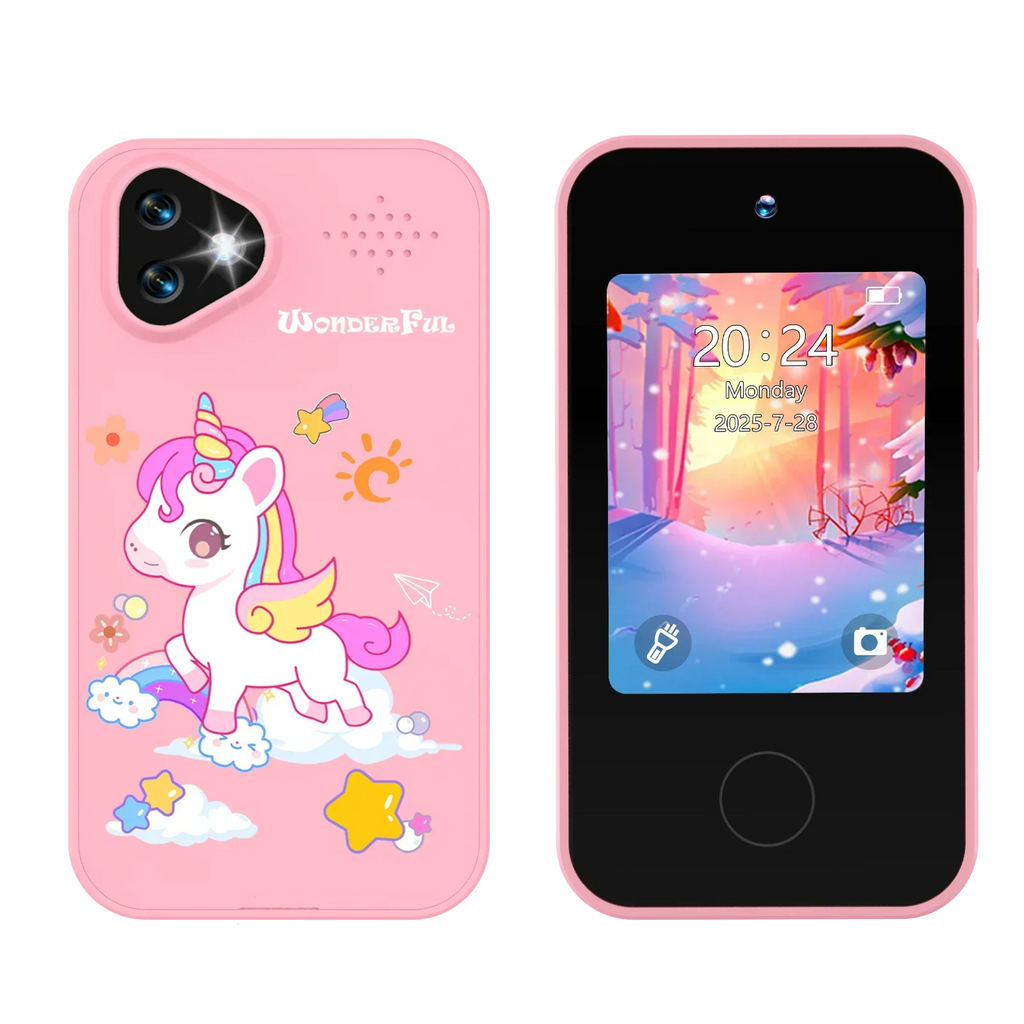 Kinder-smartphonespeelgoed met dubbele camera - 1080P HD-video & MP3-muziekspeler met spelletjes Pony Roze