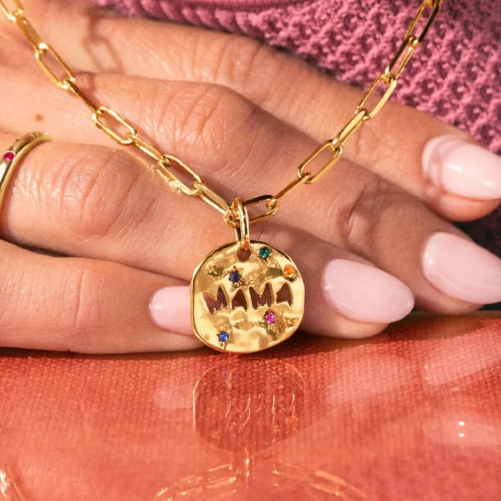 Bersh | Moederdag MAMA Ketting Cadeau - Onregelmatige Ronde Beschermhanger van Waterdicht Roestvrij Staal, Fijn Mama-Sieraad Cadeau voor Vrouwen