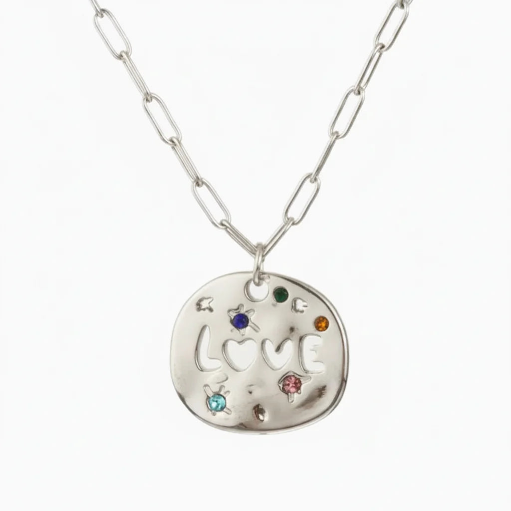 Bersh | Moederdag MAMA Ketting Cadeau - Onregelmatige Ronde Beschermhanger van Waterdicht Roestvrij Staal, Fijn Mama-Sieraad Cadeau voor Vrouwen Love - Variant 2