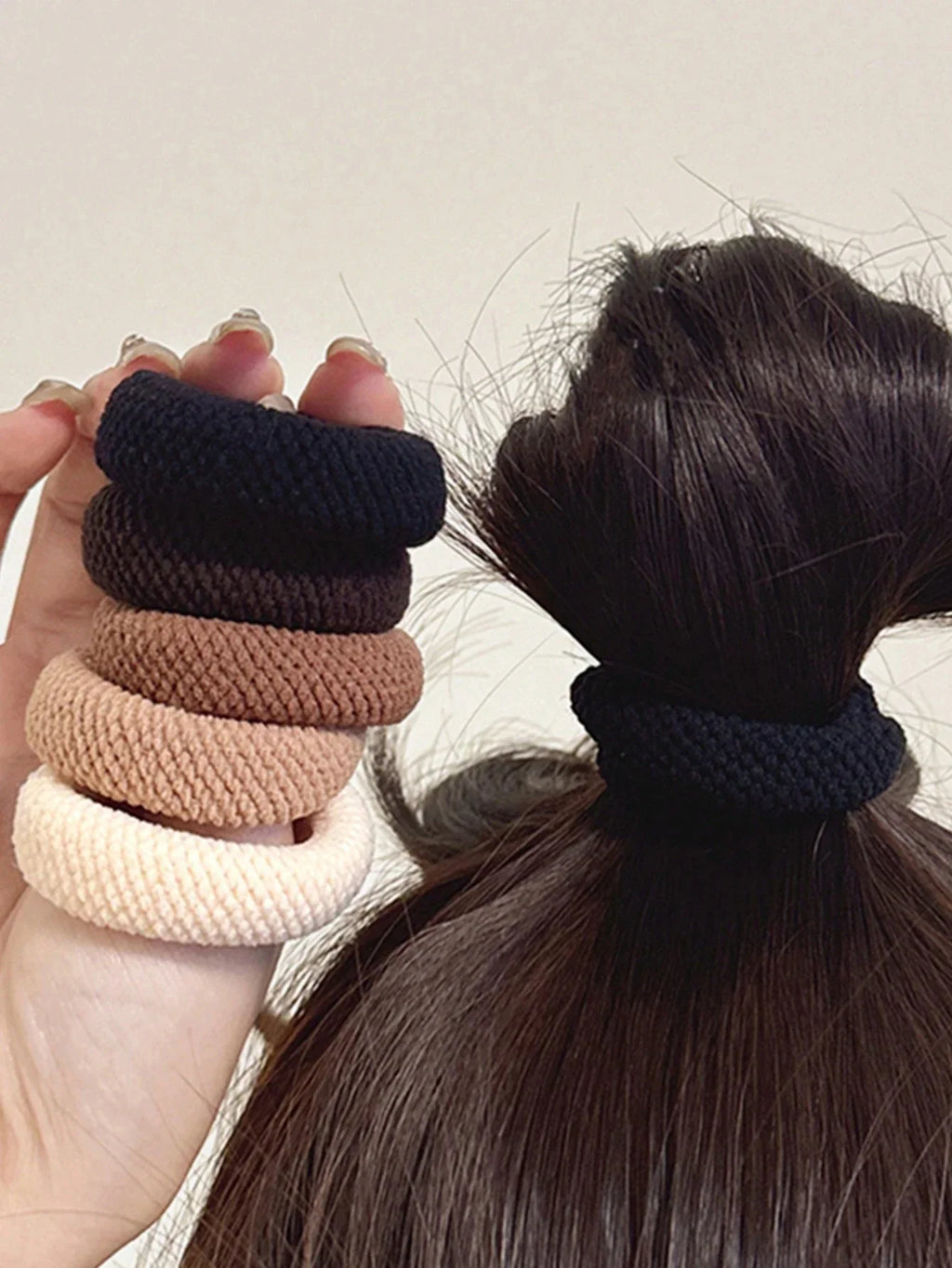 Amore | 5/10-Pak Sterk Elastische Verdikte Haarelastiekjes - Zachte, Kreukvrije Katoenen Paardenstaarthouders & Veelzijdige Haarelastiekjes (Gemengde Kleuren)