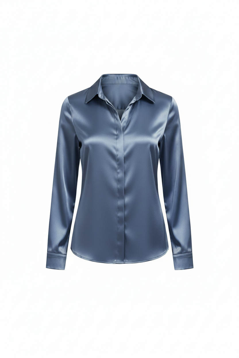 Samantha | Dames Blouse - Luxe Satijn, Lange Mouwen